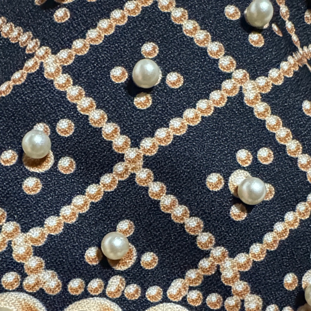 Black Gold Pearl Embellished One Shoulder Mini Dress | Statement - Picture 4 of 8